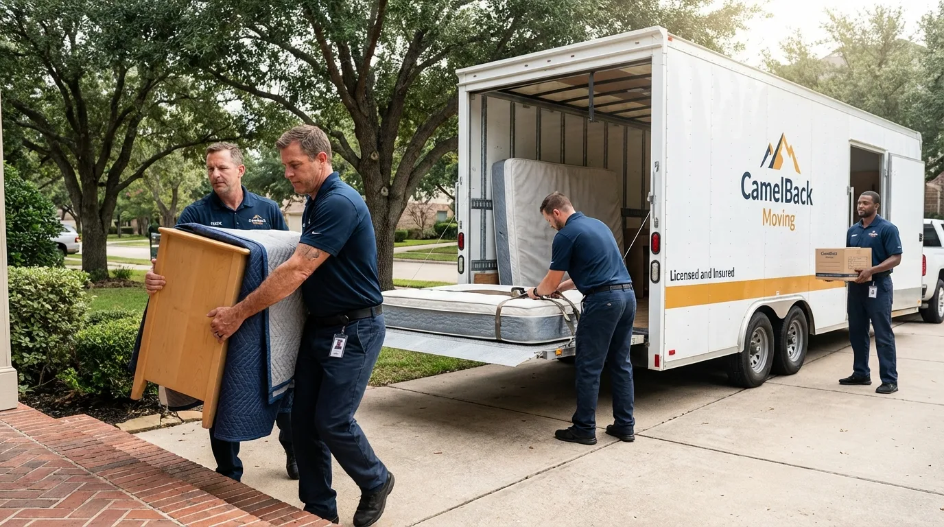 Crew loading residential truck for cross-state move from Watertown, MA
