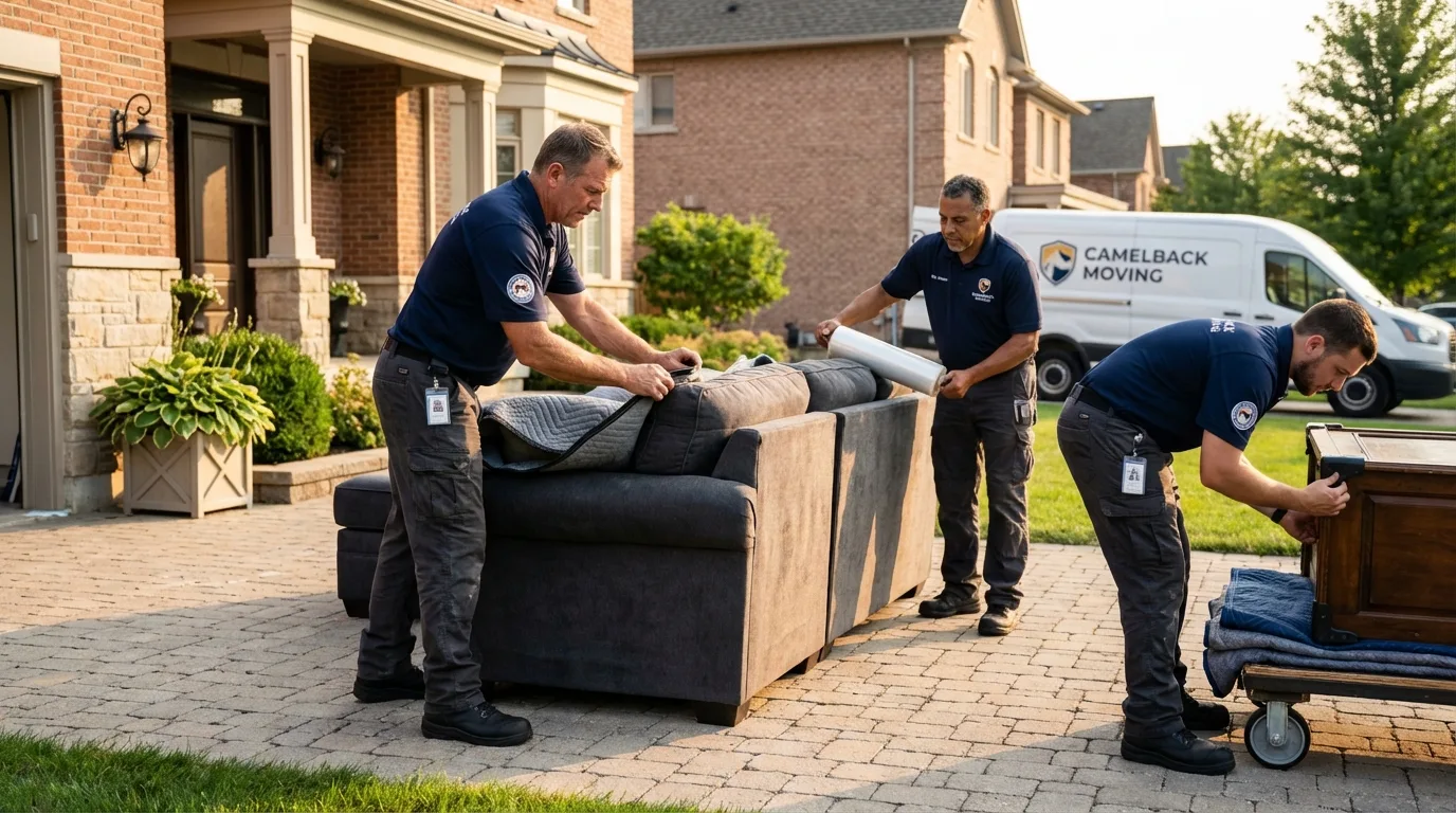 Large estate moving crew wrapping furniture in Watertown, MA